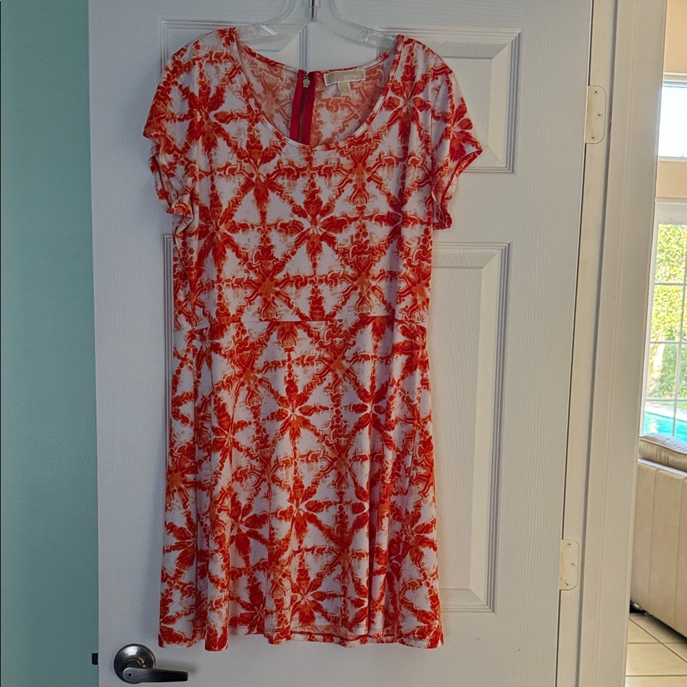 Michael Kors Orange and White Patterned Mini Dress